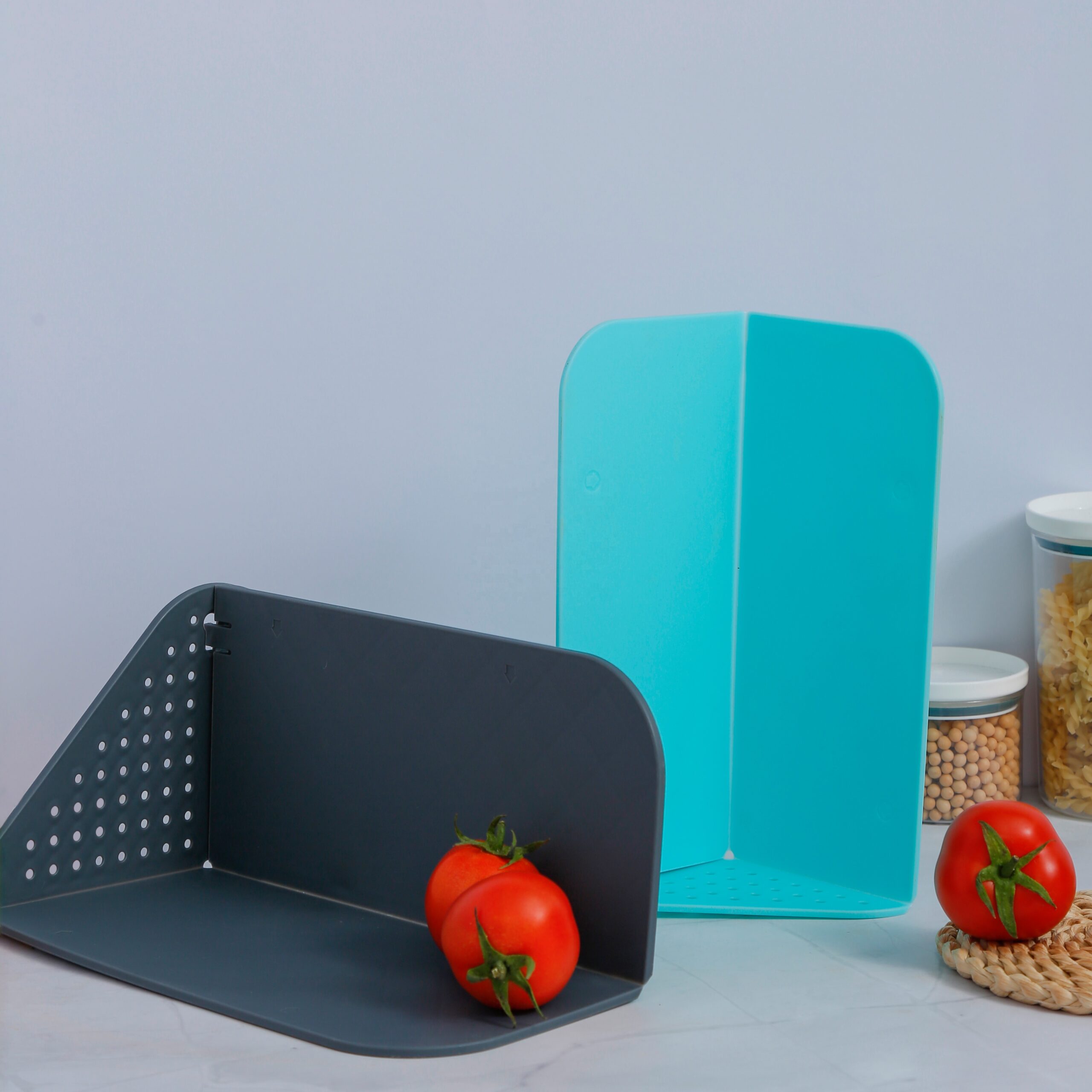 Fold-Plastic Cutting Board with Built-In Colander