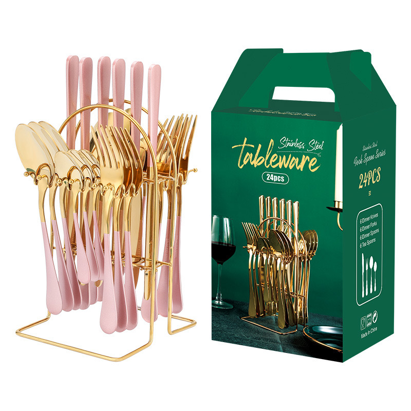 Factory-Wholesale-Stainless-Steel-Knife-Fork-Spoon.jpg 24pc Gold Stainless Steel Cutlery with Holder