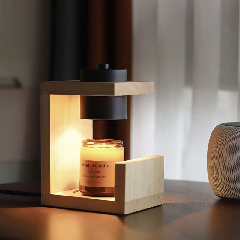 Wood Dimmable Fireless Wax Melting Timer Lamp