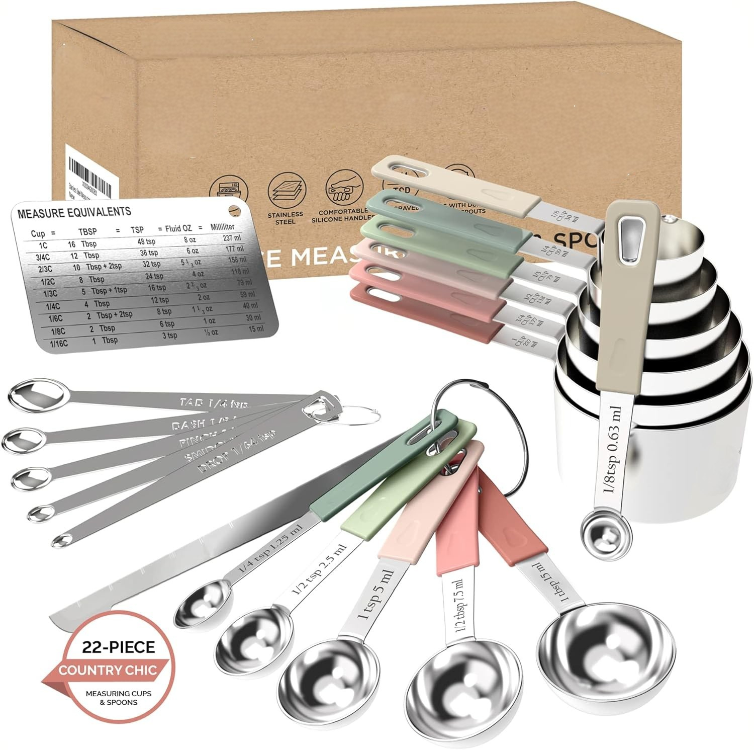 22pcs Stainless Steel Measuring Cups & Spoons