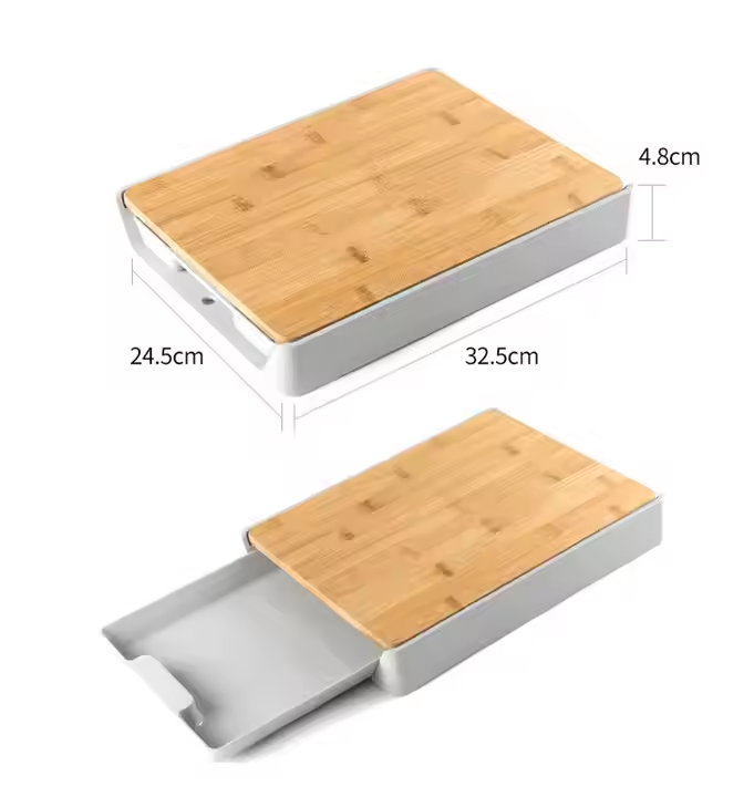Wooden Cutting Board with Pull Out Tray