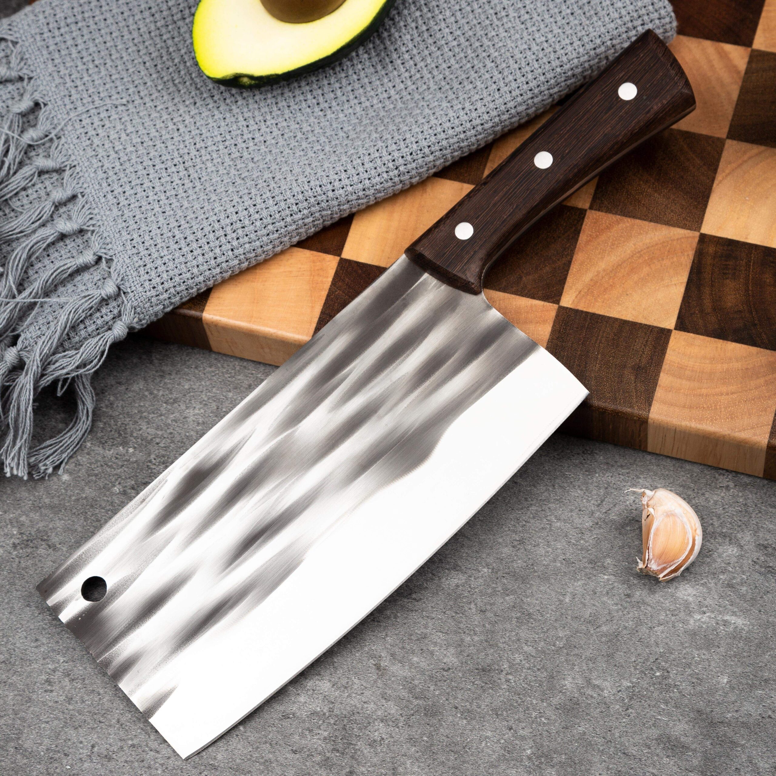Forged Steel Chef Cleaver Kitchen Knife with Wood Handle