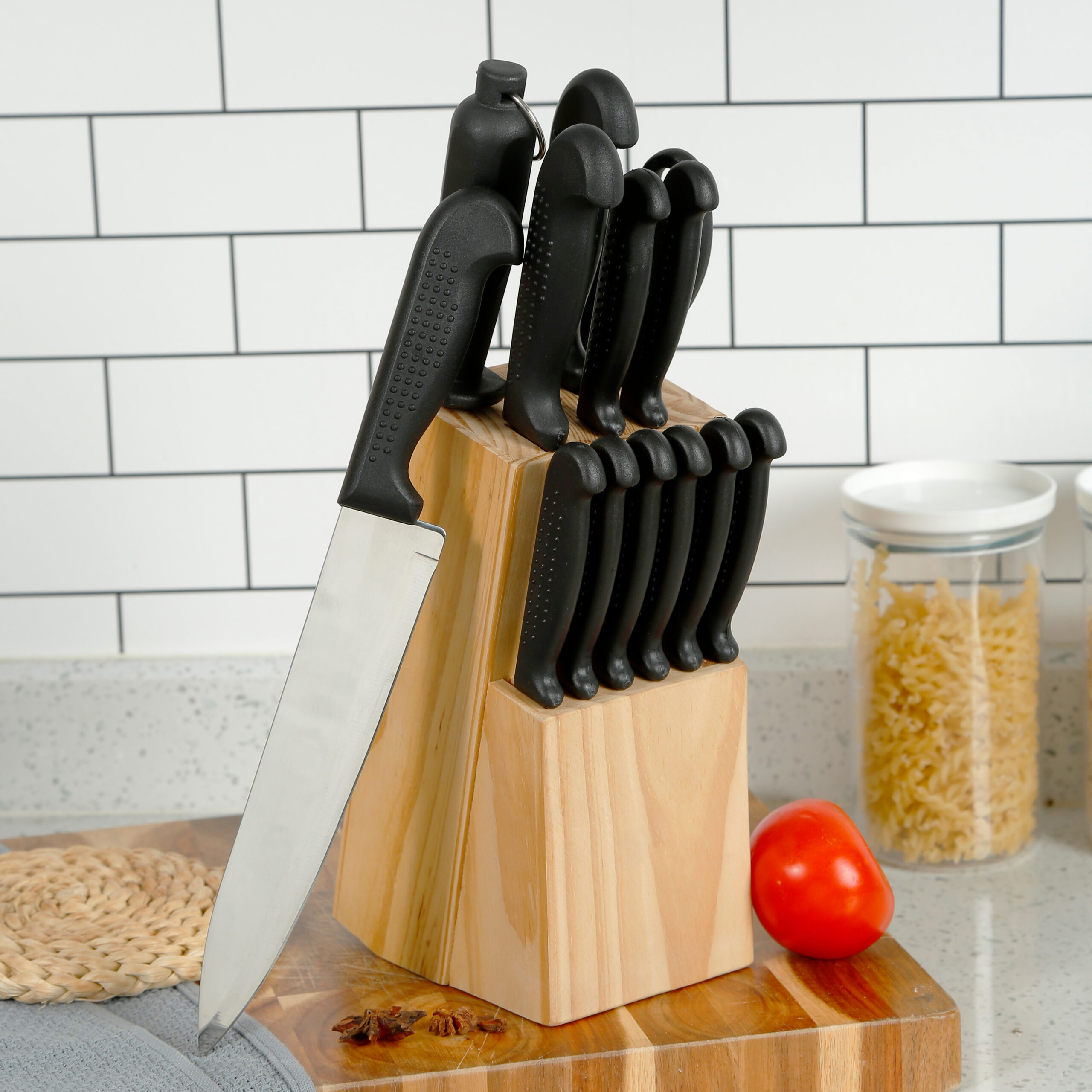 13pc Scissor Wood Stand Stainless Steel Knife Set