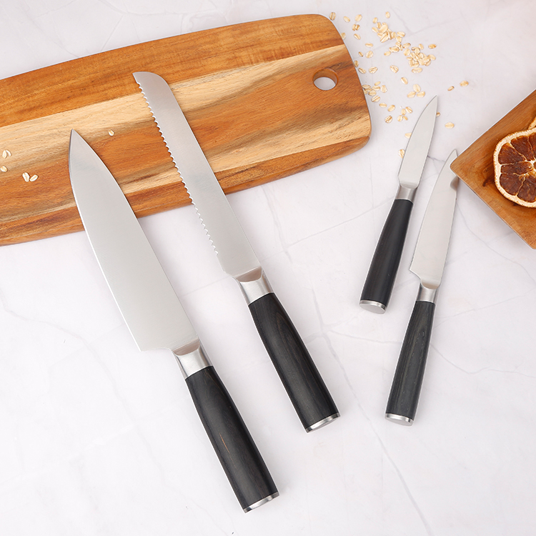 4 Piece Stainless Steel Fruit Knife Set with Black Wood Handle