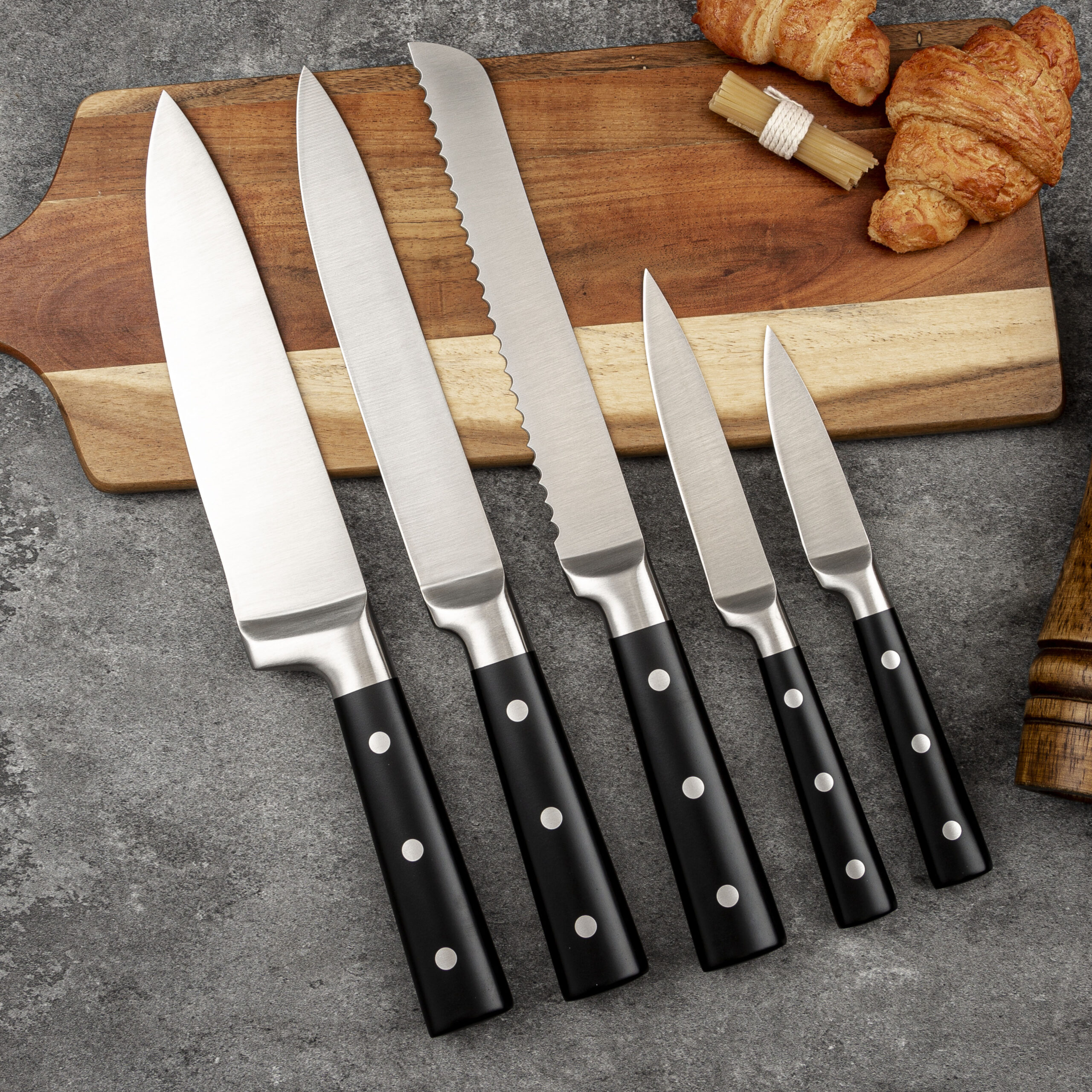 5pc Sharp Stainless Steel Knife Set Soft Handle