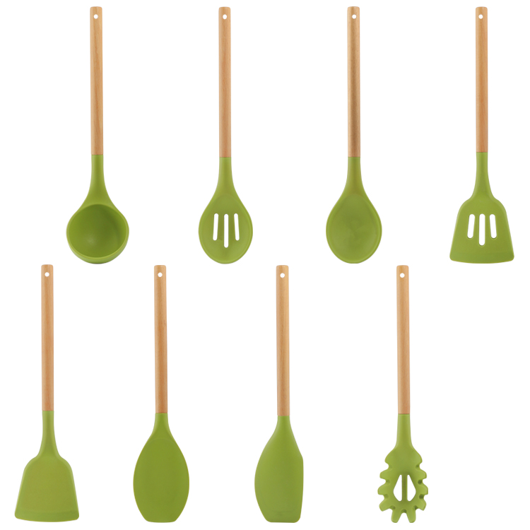 8pcs Wooden Handle Silicone Spatula & Spoon Set