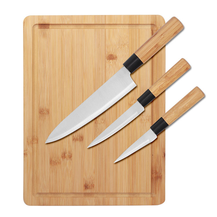 4pcs Chinese Chef Knife Set with Wood Cutting Board