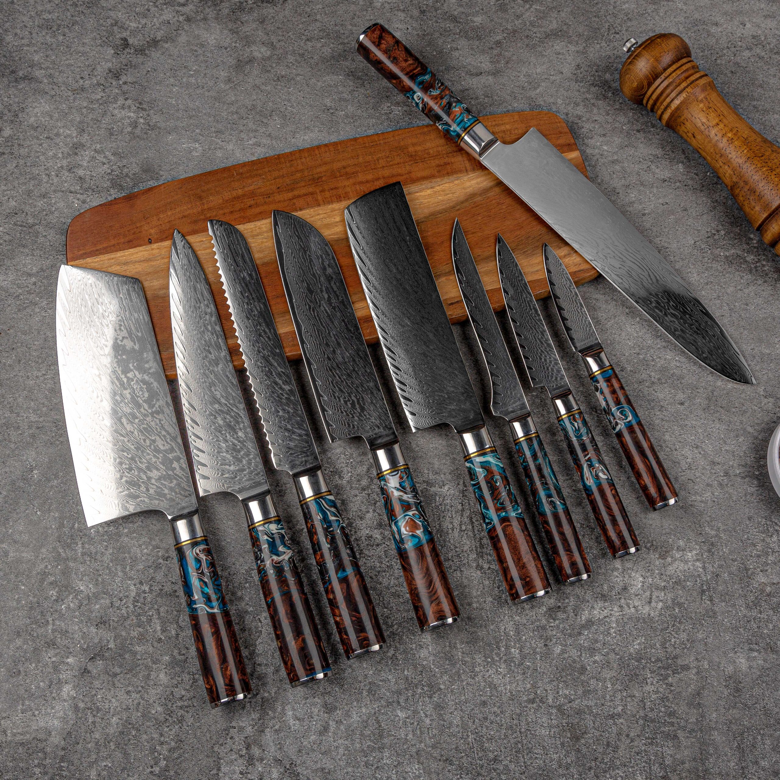 9pcs German Style Damascus Knife Set
