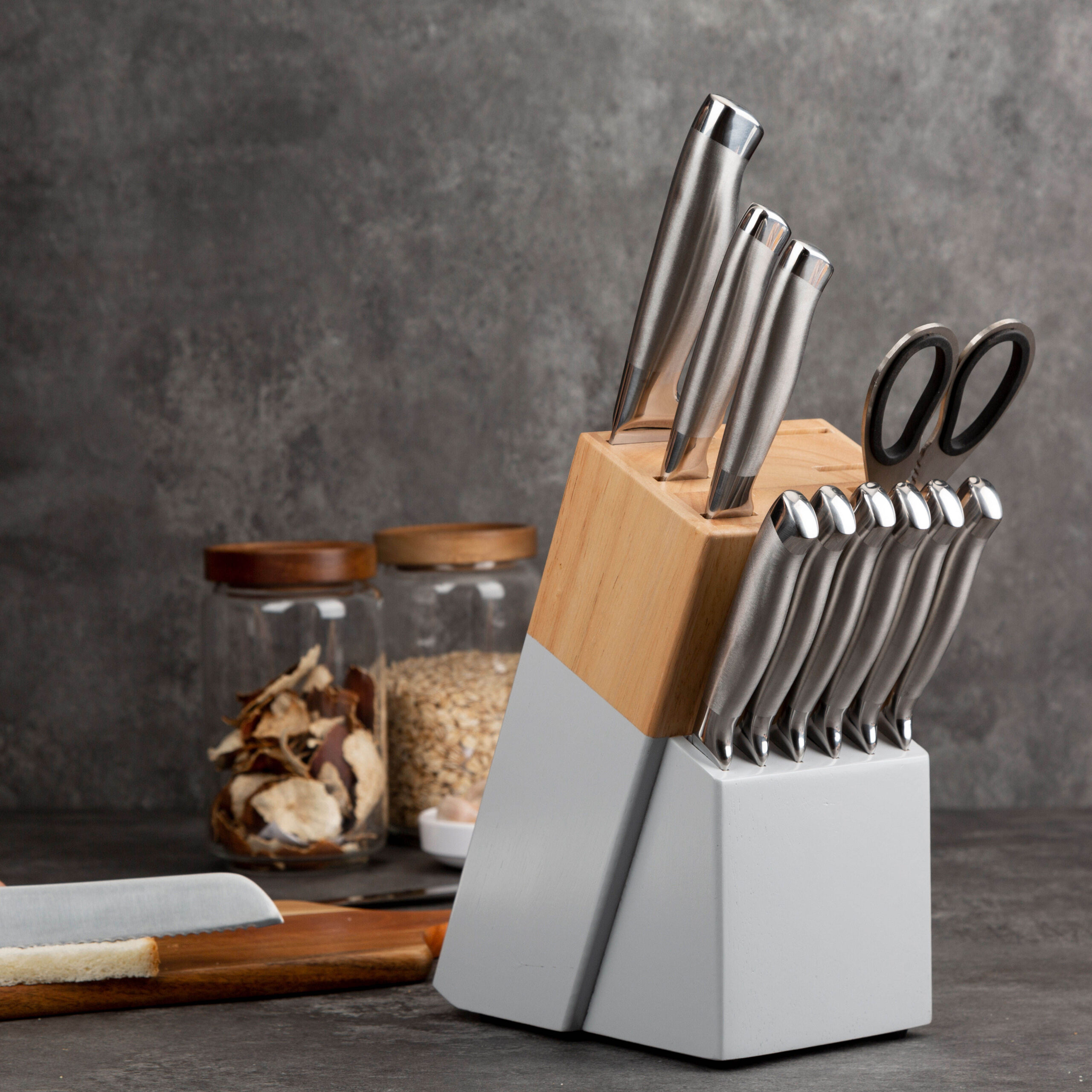 SS Wood Block Metal Knife