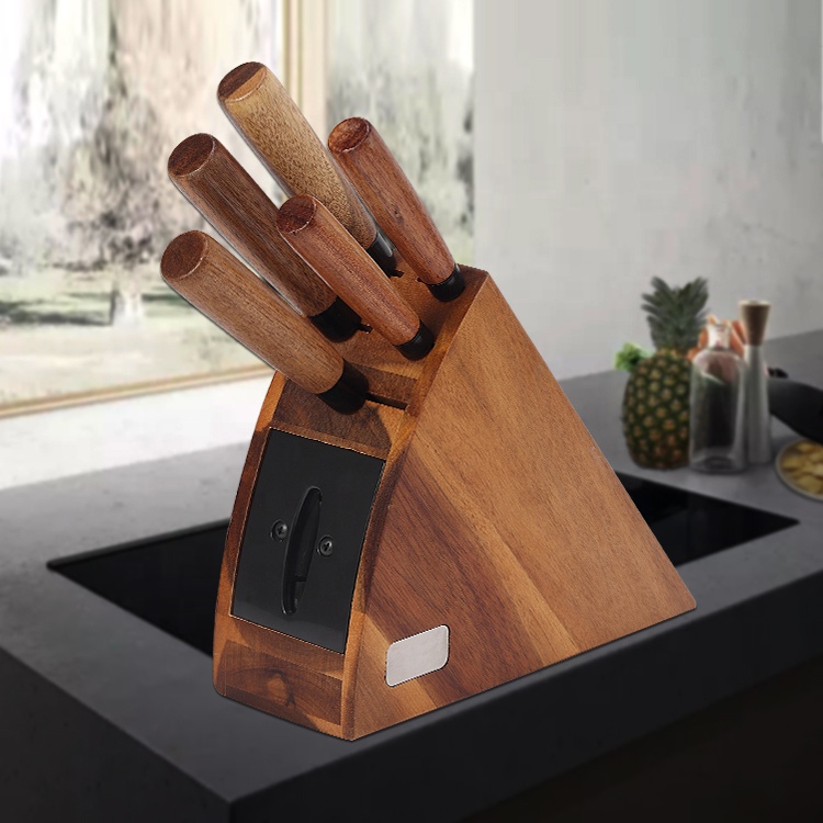6pc Wood Handle with Grindstone Knife Set