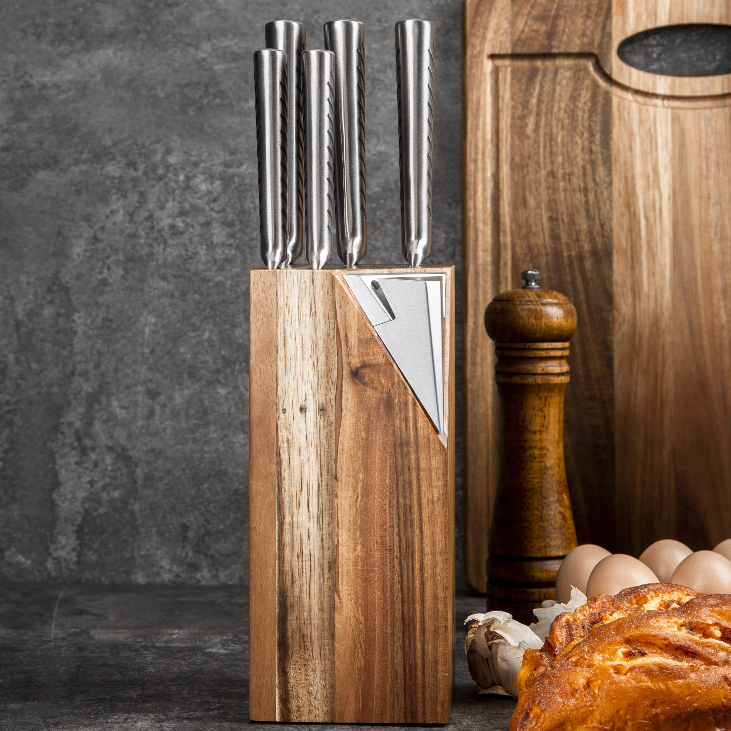 Hollow Stainless Steel Chef Wood Knife Set