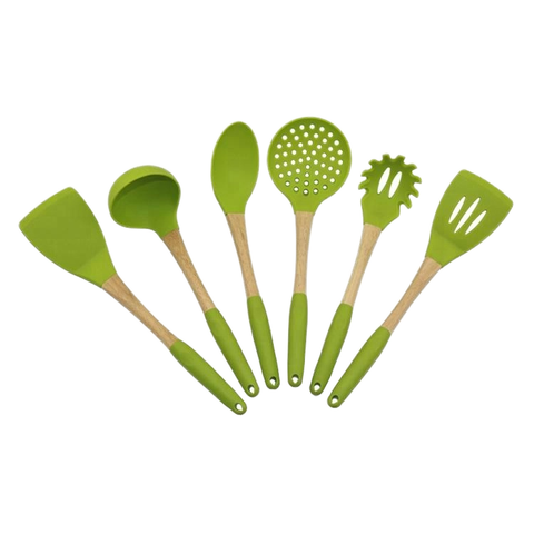 6pc Silicone Set with Sustain Wood Handle