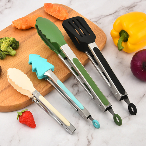 9" Black Nylon BBQ Tongs Steel Tip