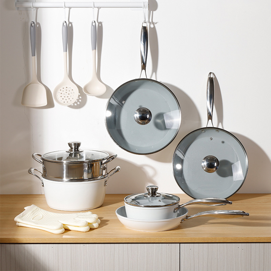 5PC White Ceramic Cookware Set