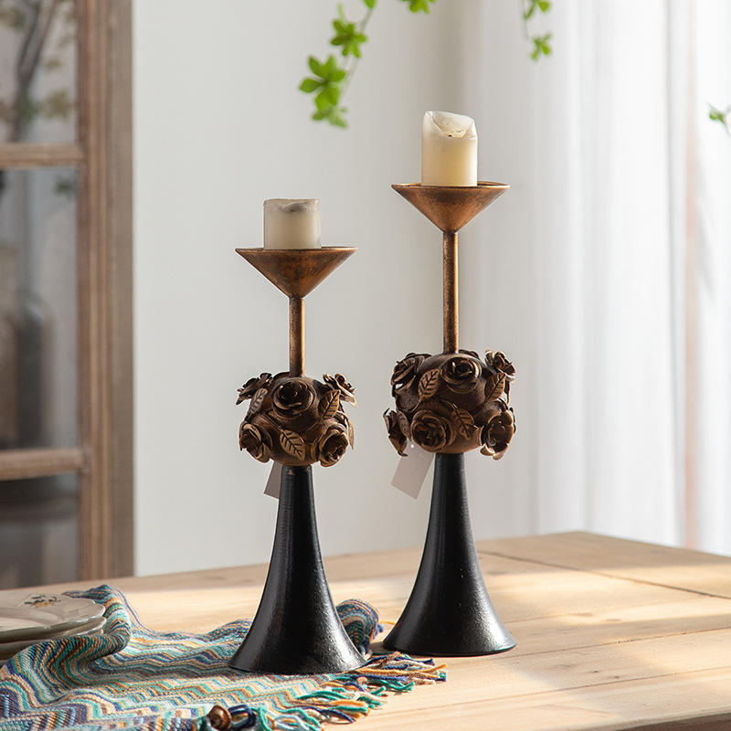 Retro Black Metal Flower Candle Holder