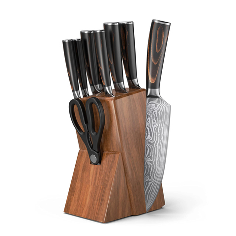 Damascus Laser Stainless Steel Santoku Knife Set