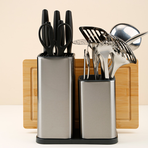 Knife, Cutting Board and Holder Stainless Kit