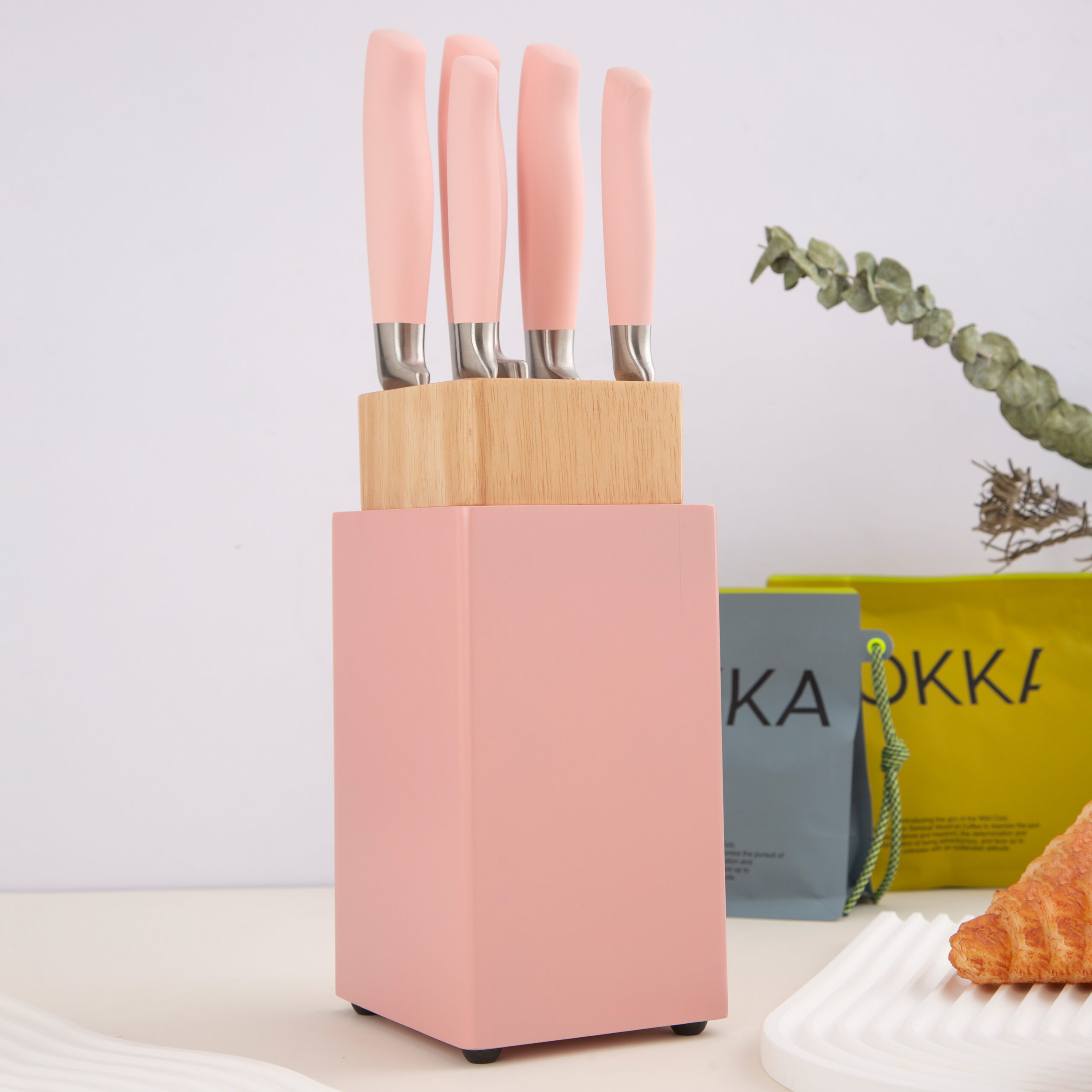 6 Pieces Stainless Steel Knife Set With Knife Wood Holder