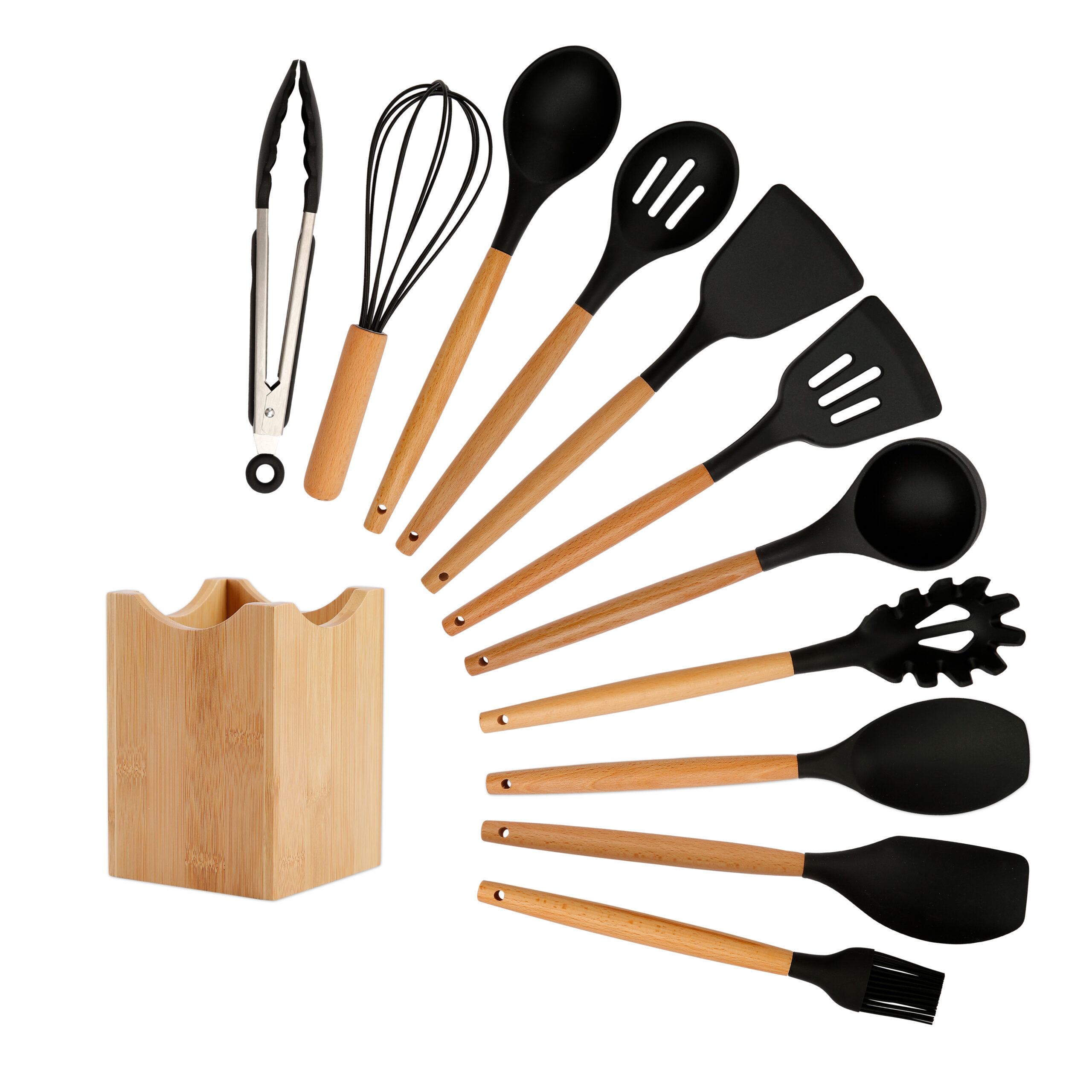 12pcs Wooden Handle Silicone Utensil Set