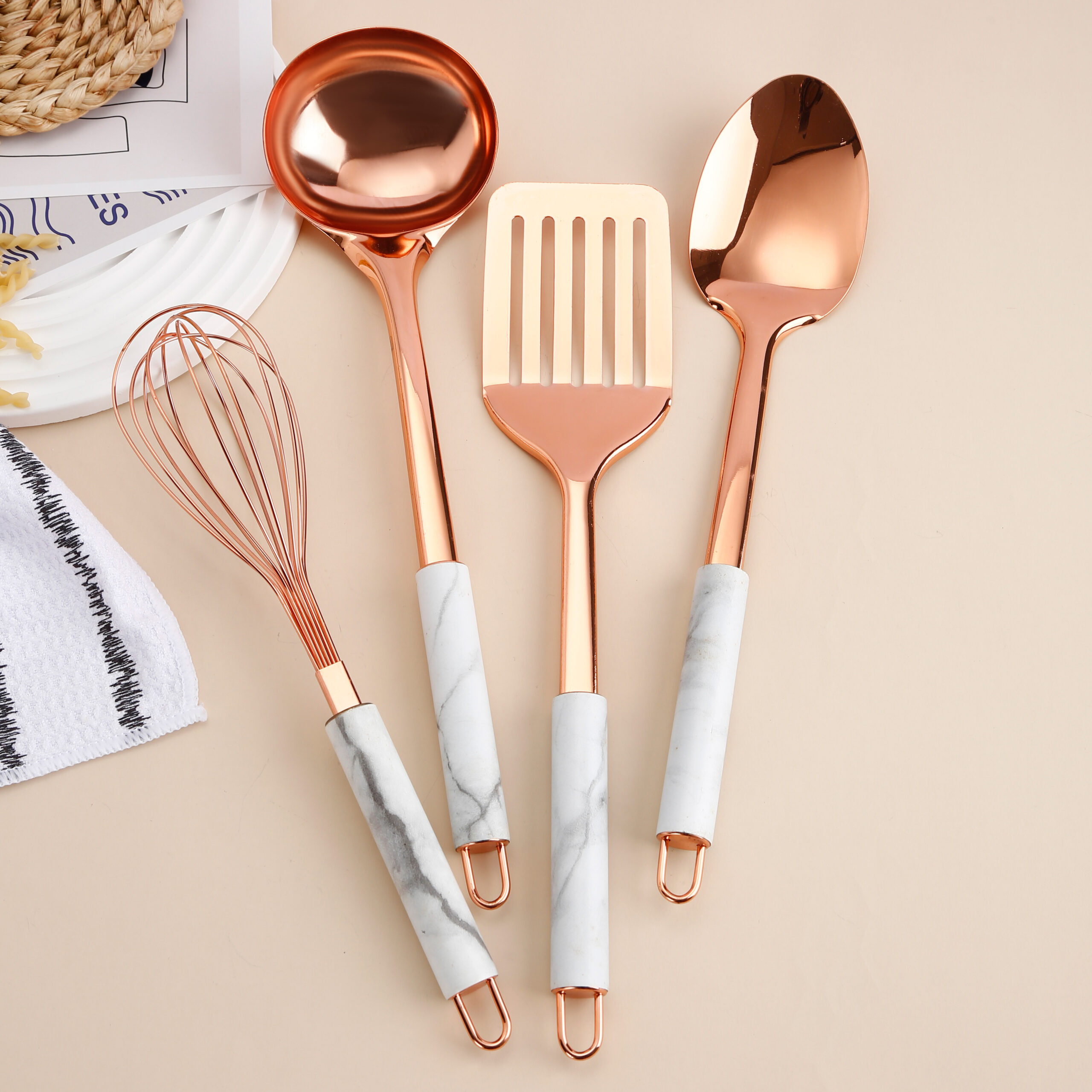 Rose Gold Marble Pattern Stainless Utensil Set