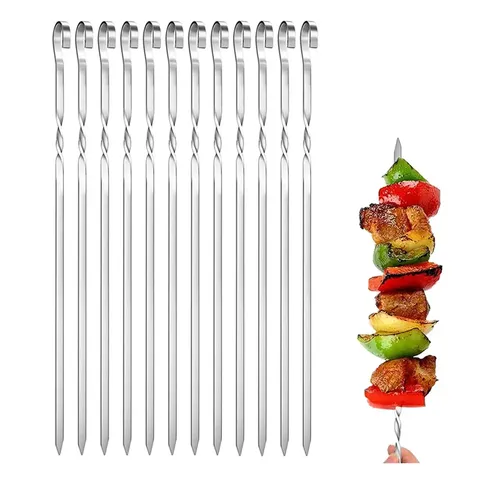 Flat Stainless Steel Kebab Skewers 6pc