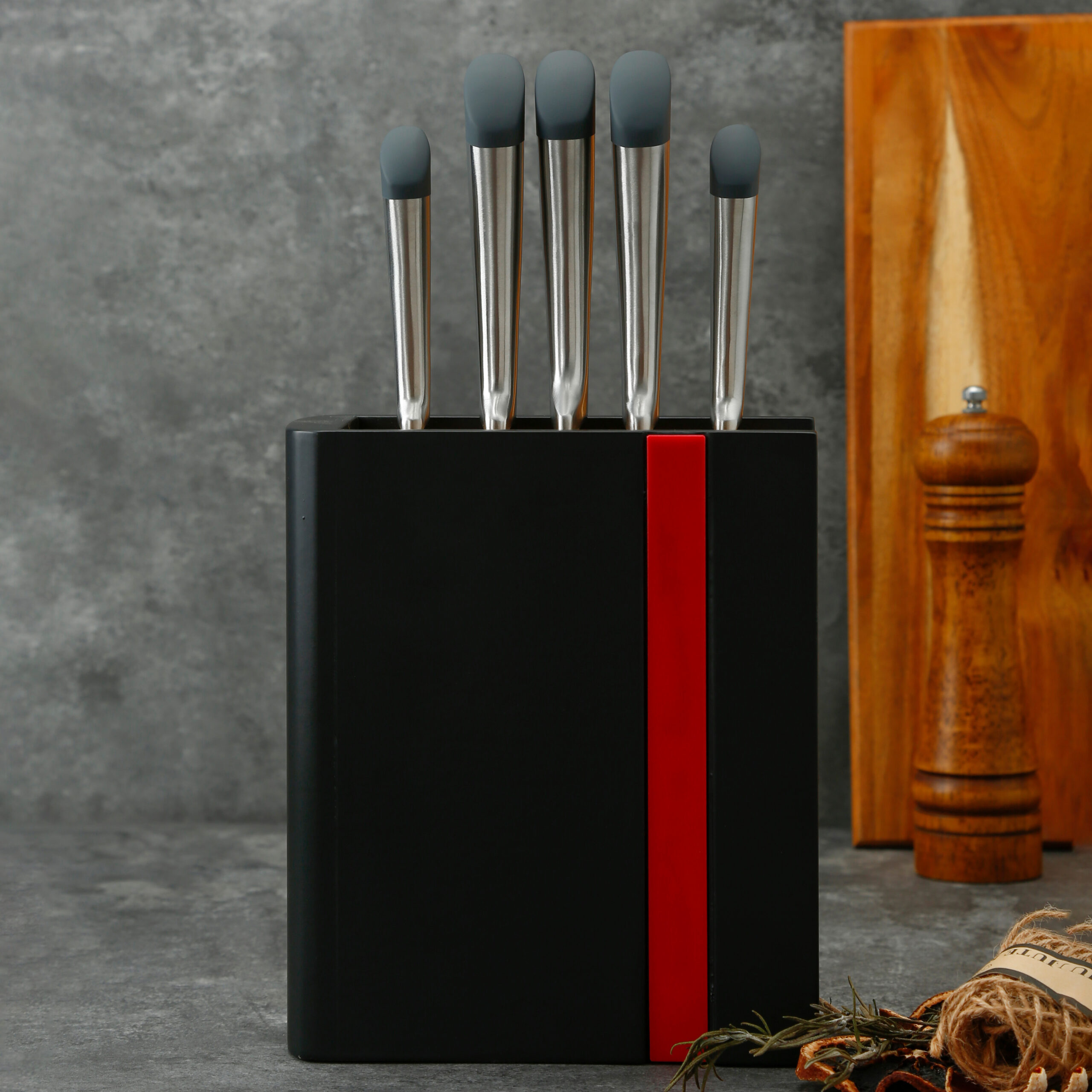 5pc Stainless Steel Chef Knife Set with Rack Restaurant