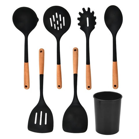 New Wood-Handle Silicone/Nylon Set