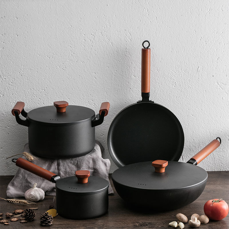 3/4PC Beech Cast Iron Cookware