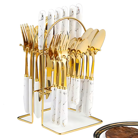 24 Piece Plastic Handle Stainless Flatware Set