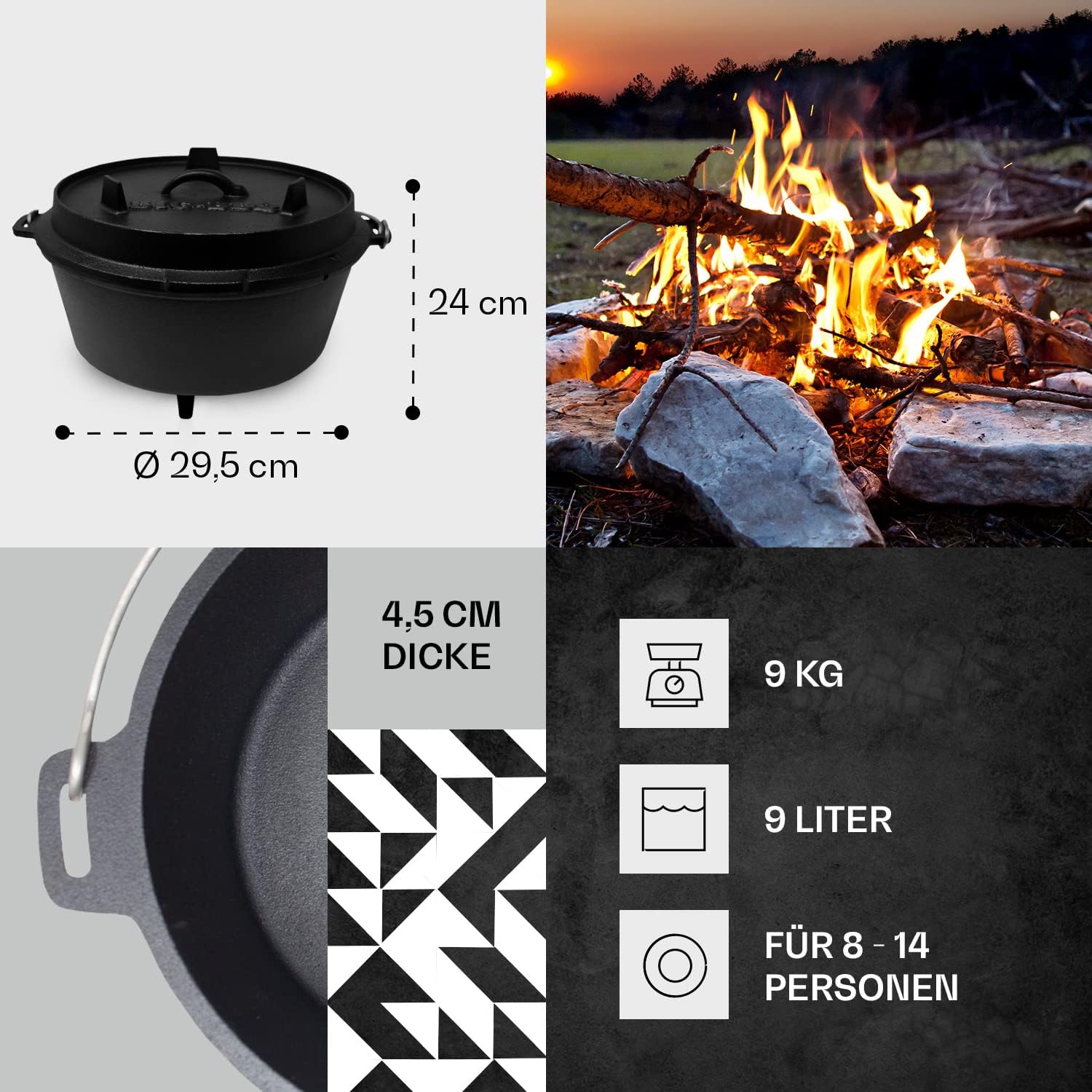 2 in 1 Cast Iron Camp Dutch Oven