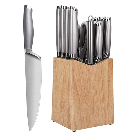 14pc 3Cr13 Stainless Steel Knife Set Wood Block