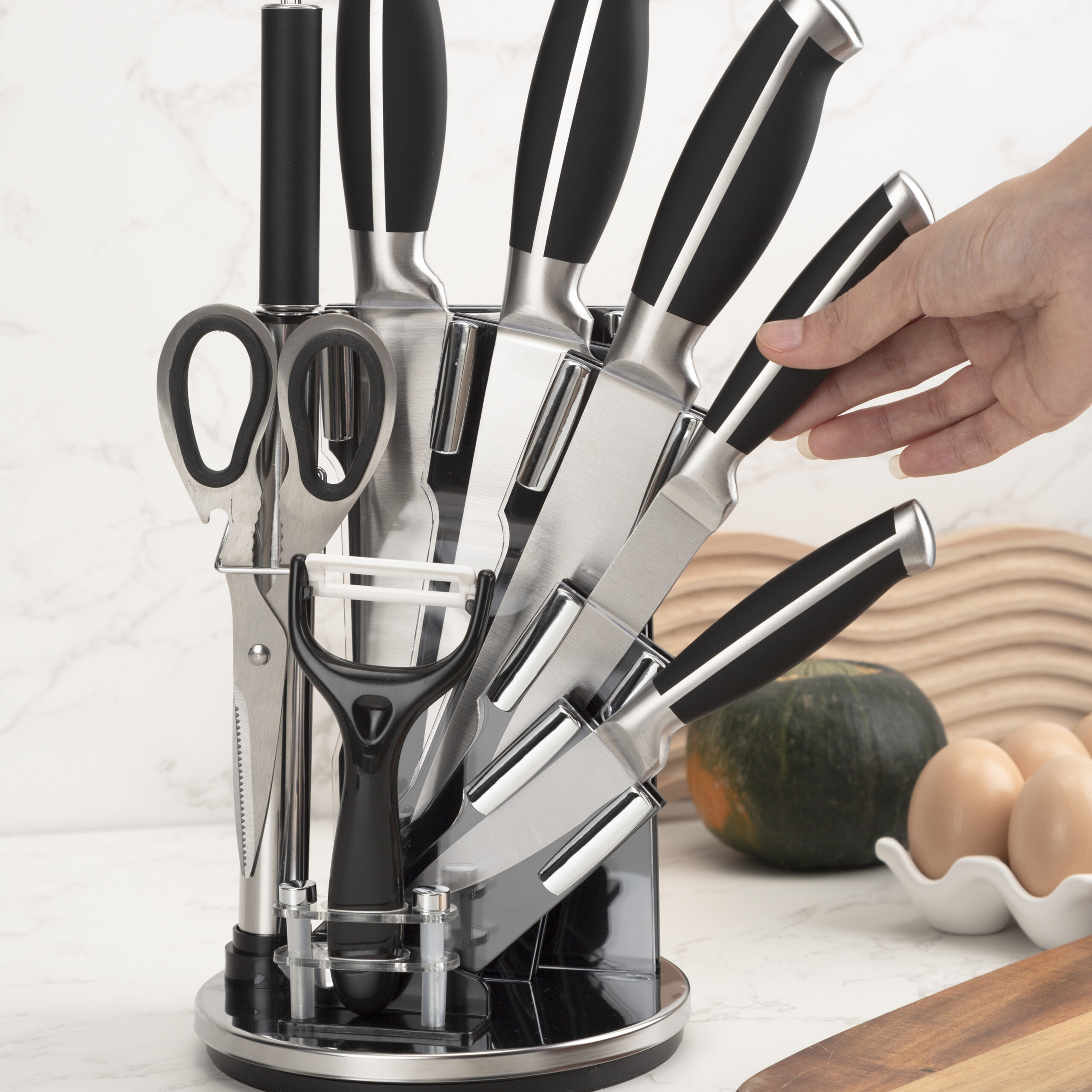 9pc Hollow Laser Logo Acrylic Knife Set