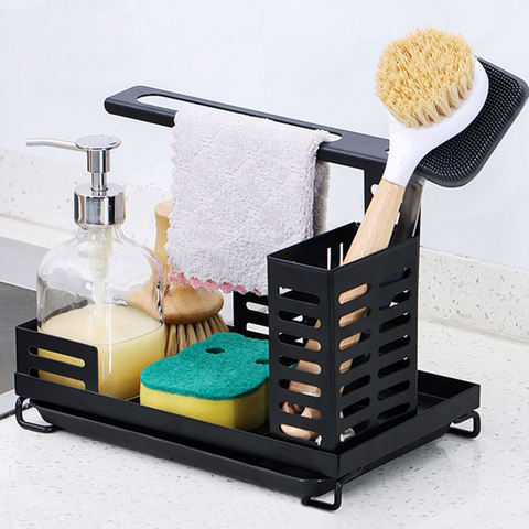 Punch Free Sink Sponge Holder Black