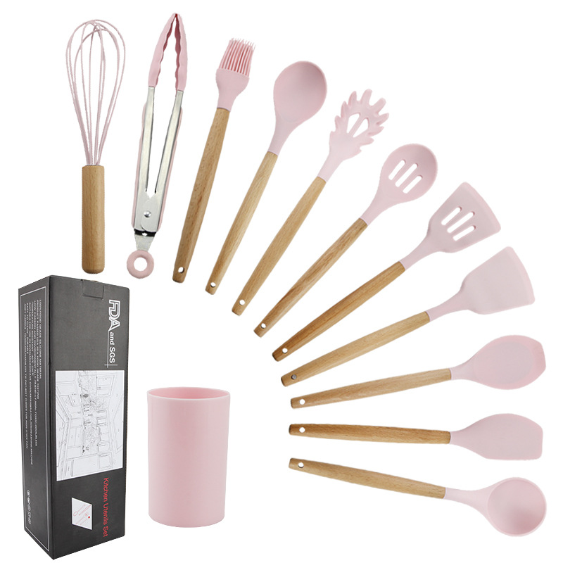 Wood-Handle Non-Stick Kitchen Utensils Set