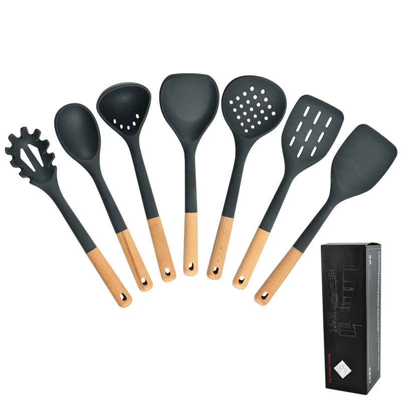 Wood-Handle Non-Stick Kitchen Utensils Set