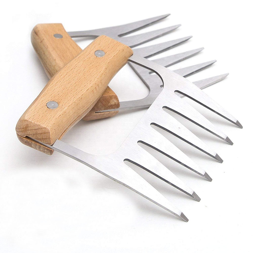 2pcs Stainless Steel Meat Claws with Wood Handle