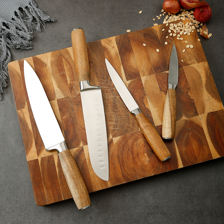 4pc Stainless Steel Utility Knife Set Wood Handle