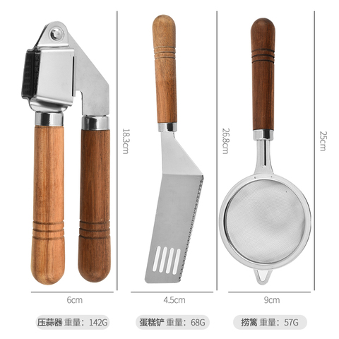 Steel Kitchen Gadget Set Wood Handle