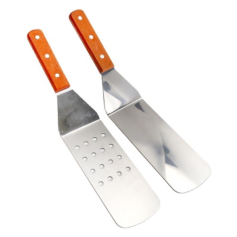 Perforated Burger Flipper, Wood Handle