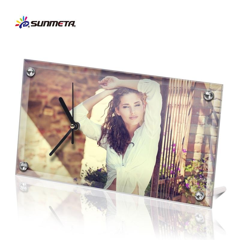 Desk Glass Photo Frame with Clock 12x6