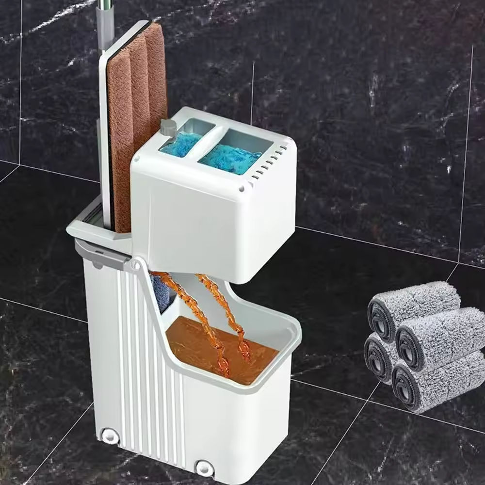 Clean and Dirty Split Twin Bucket Flat Mop