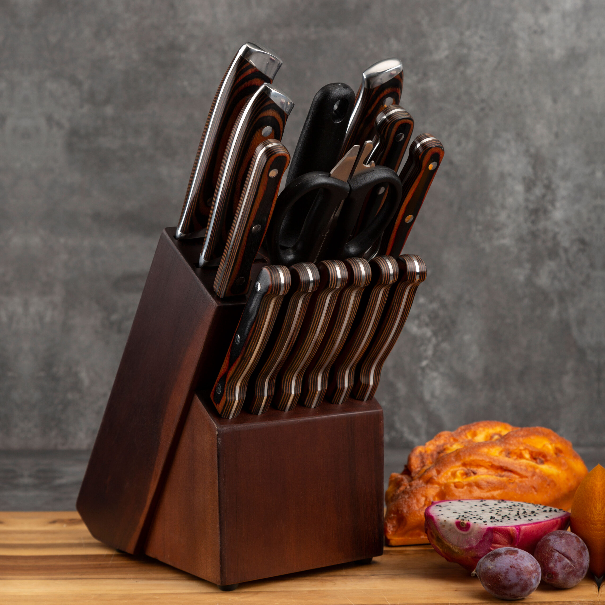 15pc Stainless Steel Fruit Carving Sharpener Block Knife Set